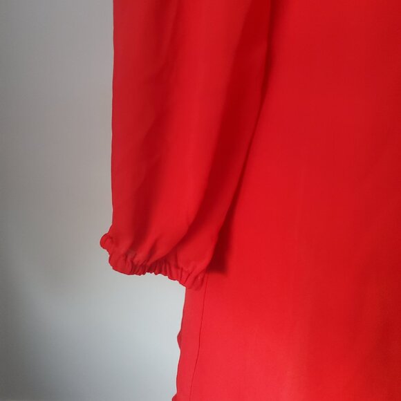 Holiday Party Red Babydoll Dress Sweetheart Neck Smocked Back Balloon Sleeves 8 - Picture 6 of 12